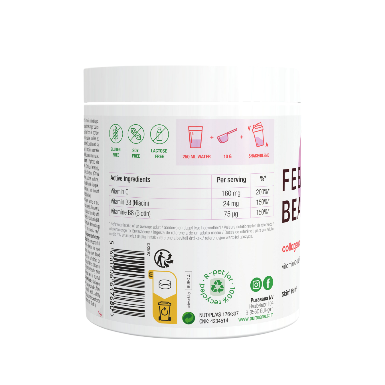 Purasana Collageen - peptiden watermeloen 250g beautysups